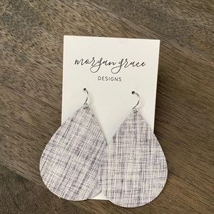 Gray + White Woven Plaid Leather Earrings
